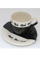 White and black neko teacup with saucer