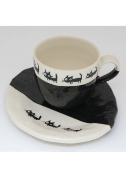 Black neko teacup with saucer