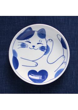 Porcelain plate cat neko white 20cm