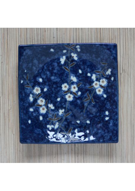 Plate sakura square navy blue 17cm