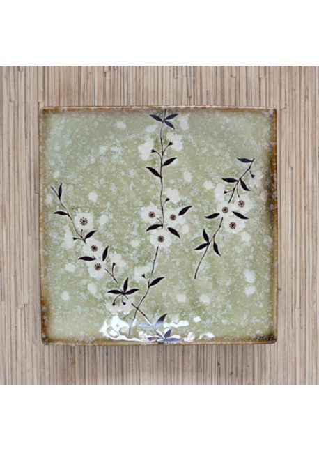 Plate sakura square green 17cm