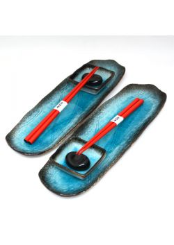 Turquoise sushi set with red chopsticka