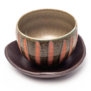 Green and brown teacup with saucer 350ml