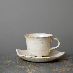 Beige - gray shiroiga teacup with plate 220ml