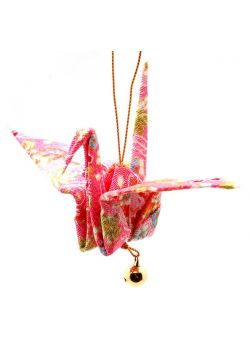 Chirimen ornament - crane pink