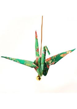 Chirimen ornament - crane green