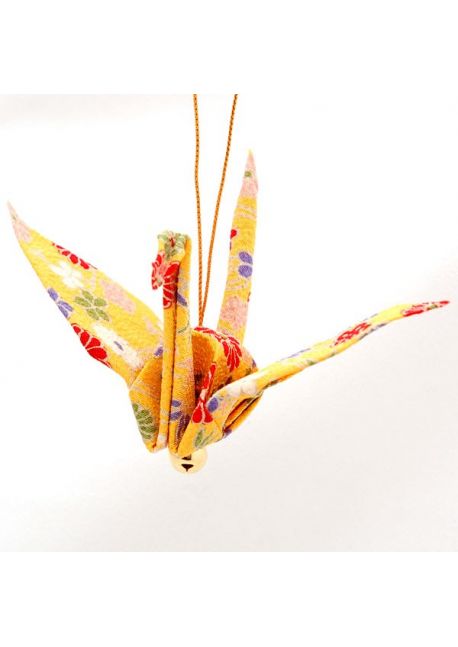 Chirimen ornament - crane yellow