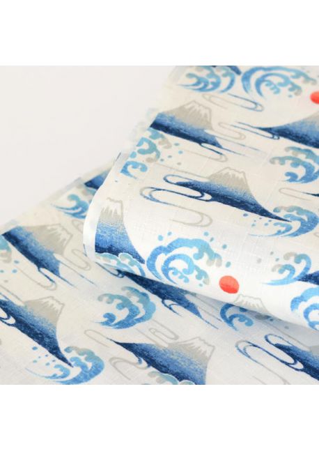 Fujisan white - blue cotton fabric